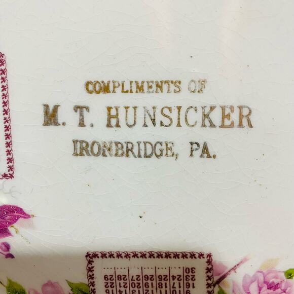 Antique Porcelain Advertising Plate 1906 Calendar from Hunsicker Ironbridge PA - Picture 2 of 10